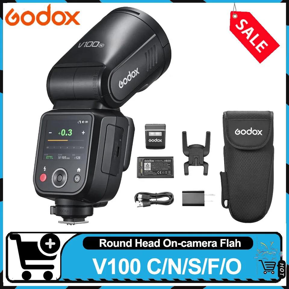 Godox V100 C/N/S/F/O 70 Full-Power Consecutive Flashes Touch Screen TTL HSS Round Head Camera Flash