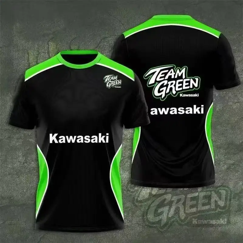 

Summer Kawasaki T-Shirt Motorcycle Kawasaki Racing Team Motorcycle Riding Short Sleeve 3D Print for Men and Women