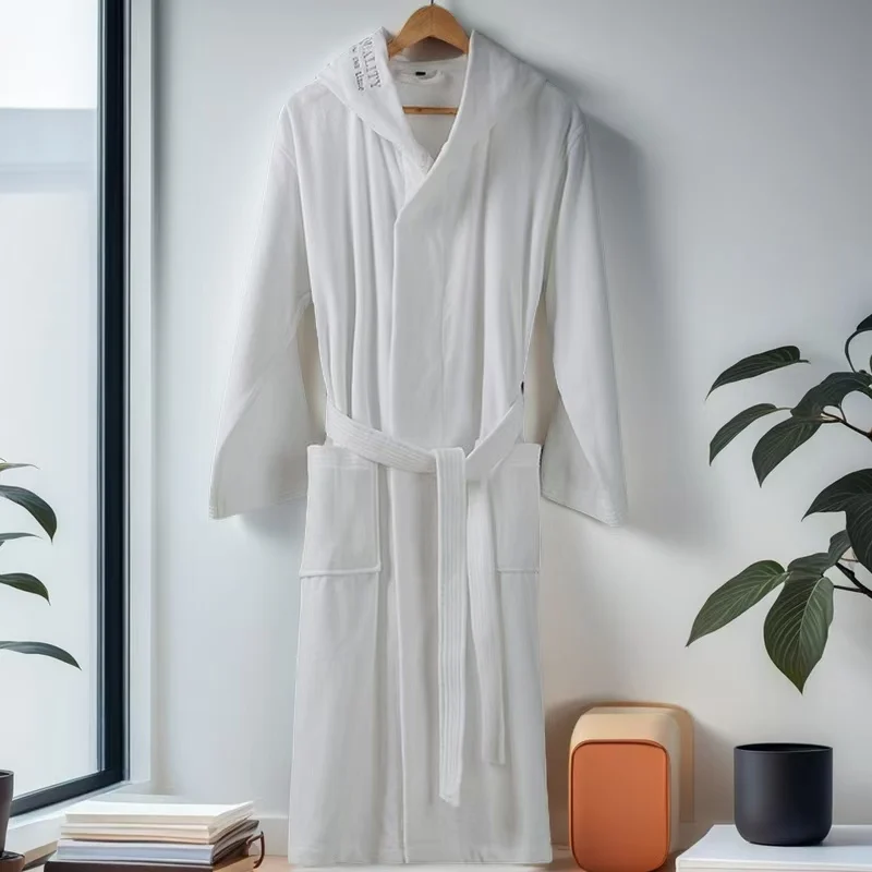 

100% Cotton Men Bathrobe Men's Robe Winter Thick Lengthened Plush Shawl Bath Robe Home Clothes Long Sleeved Robe Coat Bridesmaid