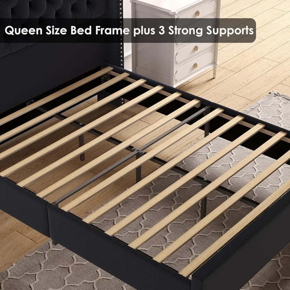 S6a516133d7844991b07a0e30a3587bdeR Queen Size Plush Velvet Bed Frame with Tufted Wingback Headboard
