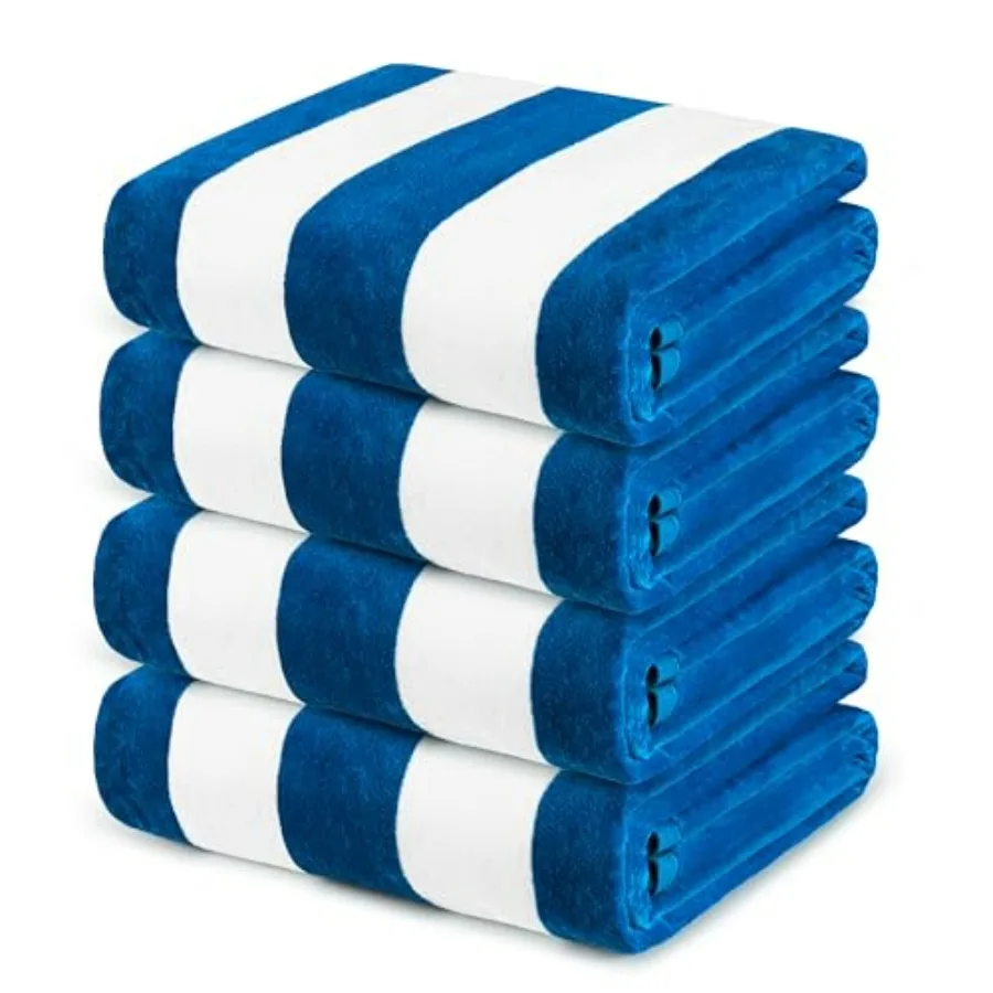 

Beach towel set for travel, pool, and bath use; 100 cotton; ocean blue; oversized 35x70 inches, thick cabana stripe design, sup