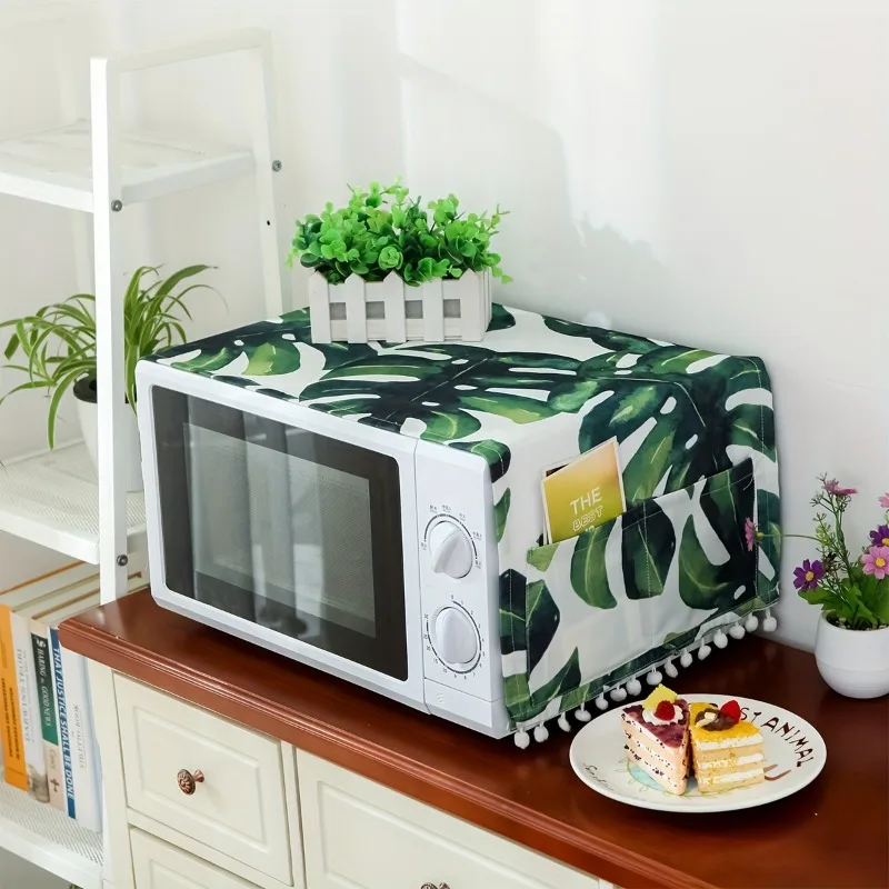1pc Versatile Viscose Microwave Oven Dust Cover - Rectangular, Machine-Woven, 100.00% Viscose Fabric,