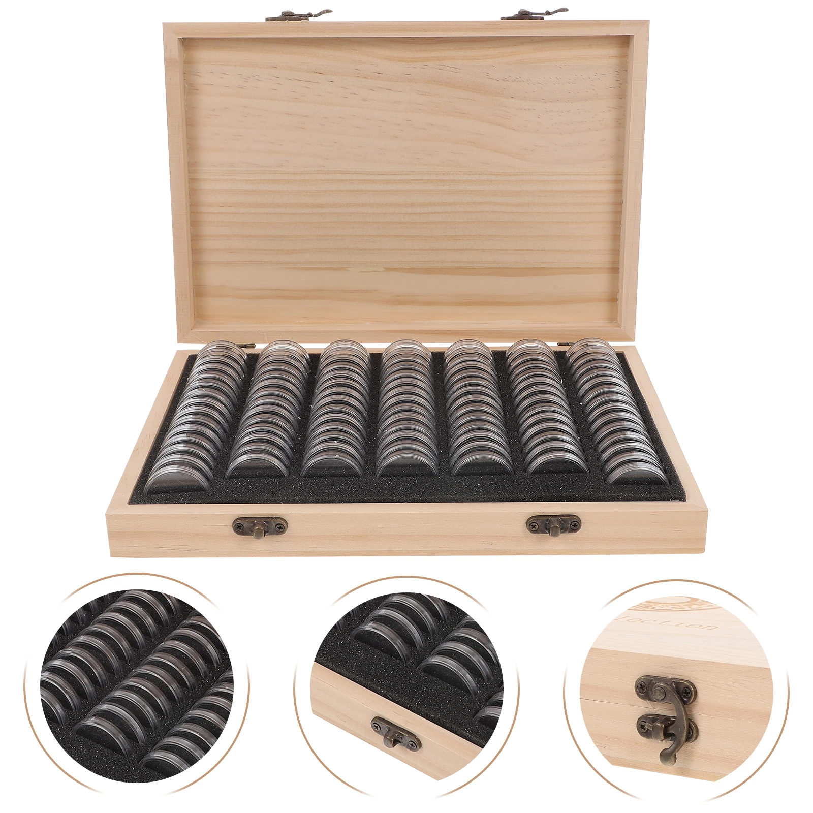 Holz Display Box Münze Sammlung Container Einstellbare Eva Ringe Secure Lock Bronze Hardware Münze Lagerung Organizer Für