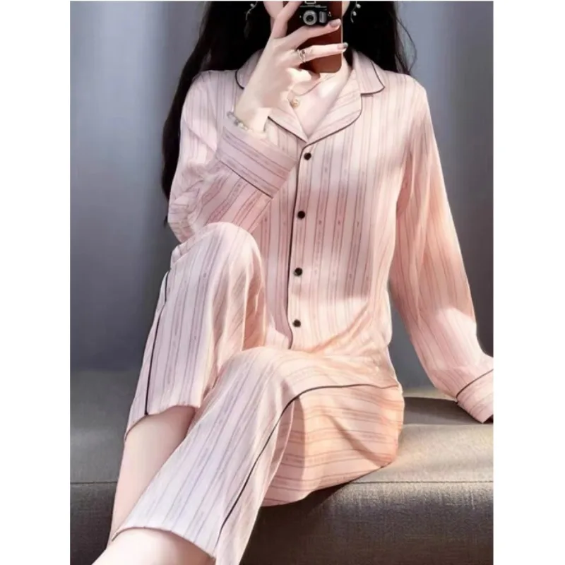 Light Luxury Senior Sense of Printed Fresh Pajamas Women Spring and Autumn Long Sleeve Suit New Home Dress Pants Can Be Worn