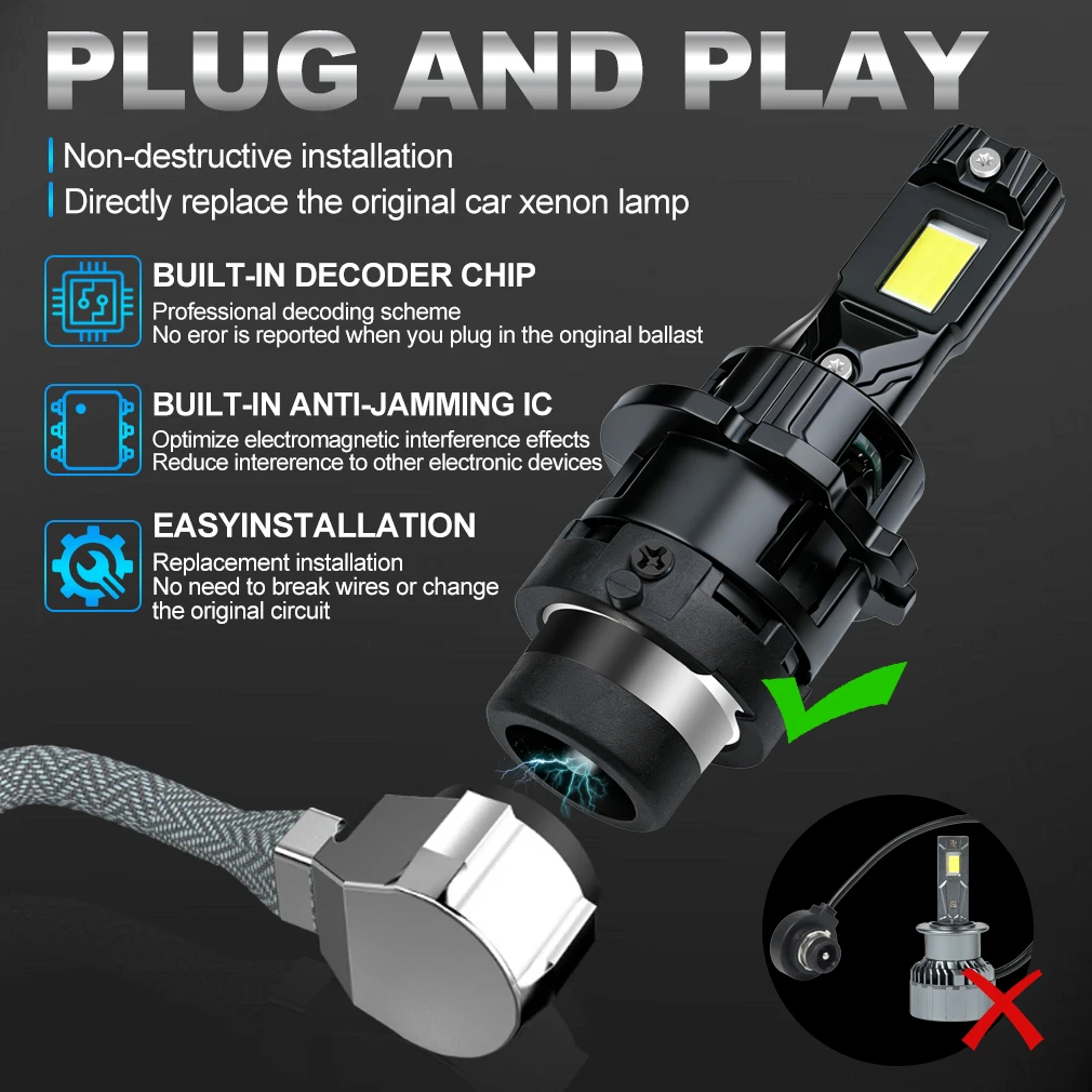 S&D 2PCS D2S D4S D2R D4R LED Headlight Canbus HID LED Headlamp Bulbs 200W 60000LM Car Lights Plug&Play Turbo Lamps 6000K White - view 6