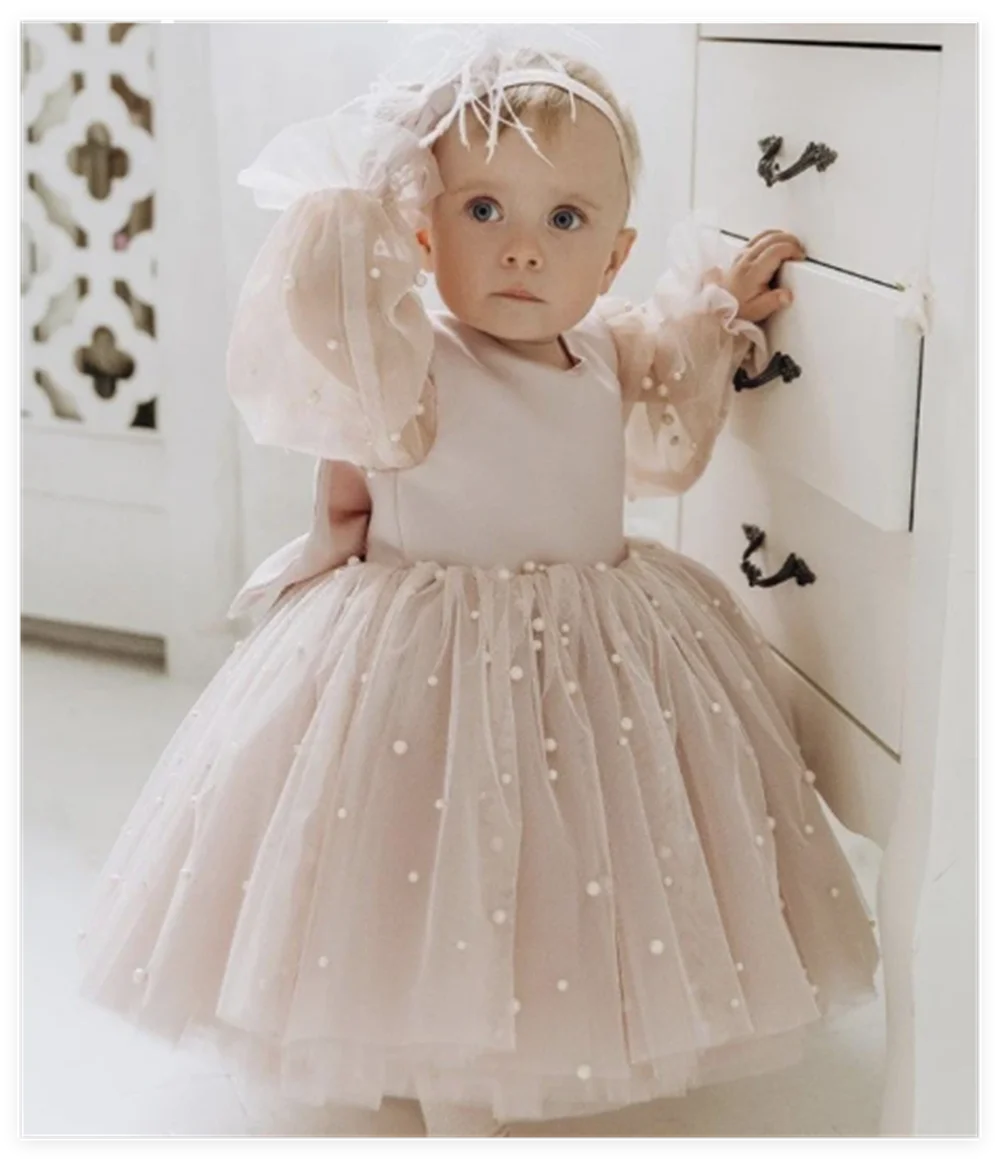 Pink Flower Girl Dresses Tulle Sequin With Bow And Feather Shawl For Wedding Birthday Party Banquet Princess Gown