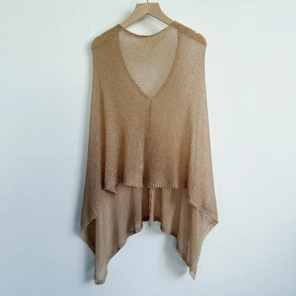 

Summer Drop Shoulder Crochet Poncho Sweater Irregular Multi-wear Beach Cover Up Sheer Halter Shawl Vacation Outfits