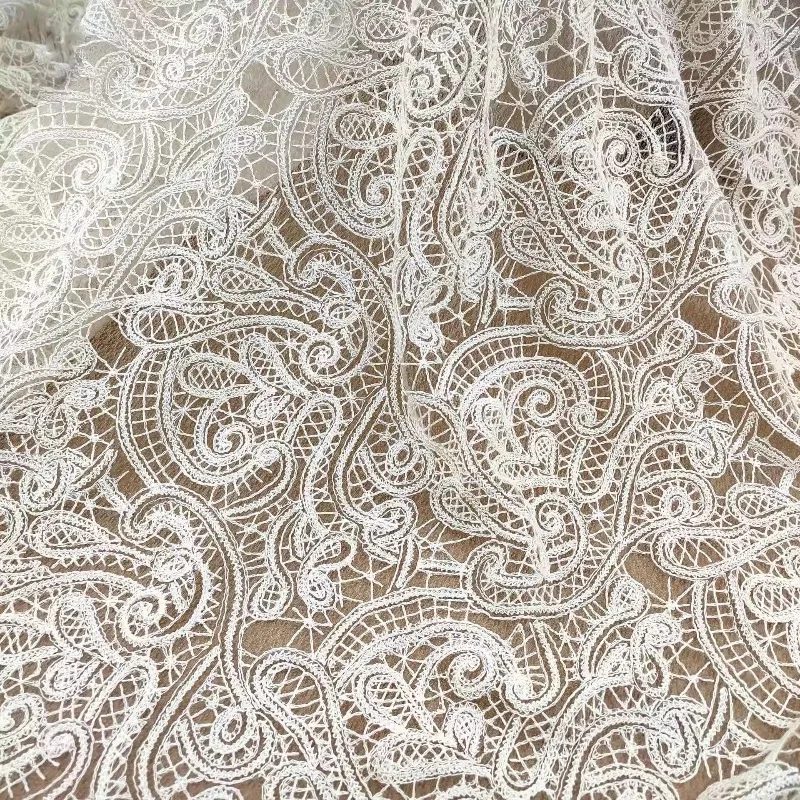 130cm Width New Milk Silk Hollow Lace Fabrics, Handmade Wedding Dress, Bridal Lace Fabric, Background Decoration Accessories
