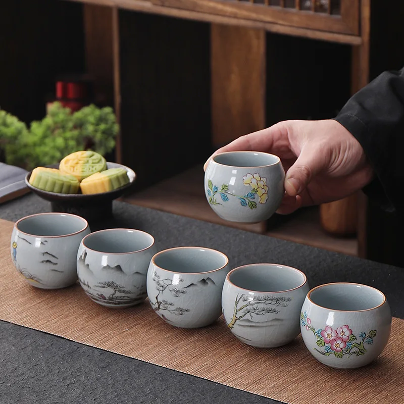 

Ru Kiln Teacup Travel Personal Meditation Cup Handmade Ceramic Tea Bowl Pu'er Master Cup Household Tea Set Accessories