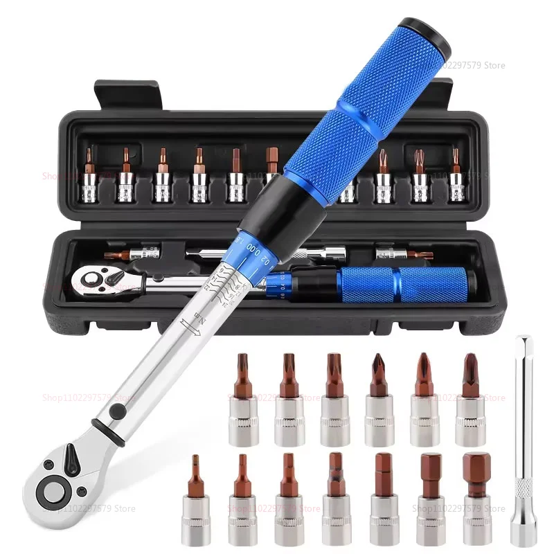 Jeu de clés dynamométriques pour vélo, 15 pièces, 1/4 pouce, réglable 2-24 Nm, clé hexagonale bidirectionnelle, kit d'outils pour l'entretien et la réparation de vélos