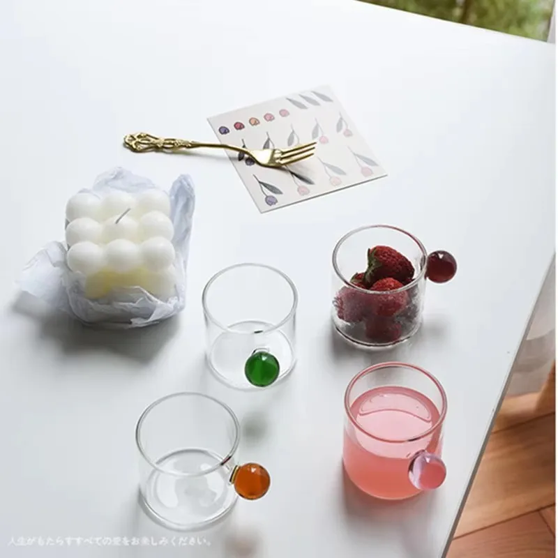 1/2Pcs 100Ml Przezroczysty szklany kubek do espresso Domowy szklany uchwyt kulkowy Kawa Herbata Woda Kubek Spodek Stek Sok Wiadro Dekoracja stołu