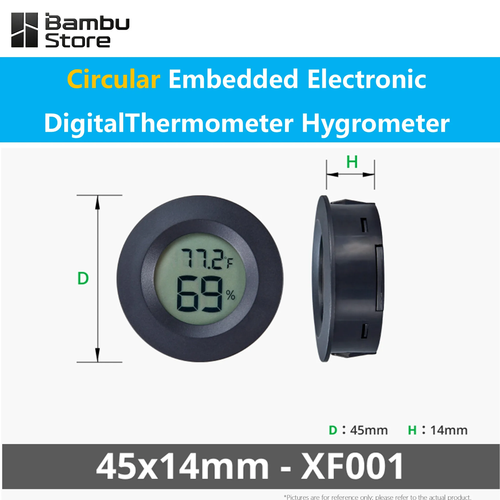 Original Bambu Lab Mini Digital Thermometer Hygrometer for 3D Printer Filament Storage, Embedded Circular Rectangular Monitor
