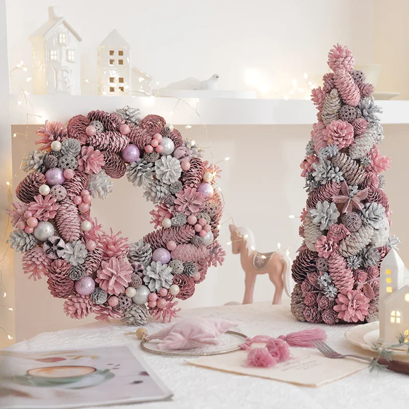 2024 new home Christmas decoration Mori pine cones rattan wreath pendant home decoration window arrangement