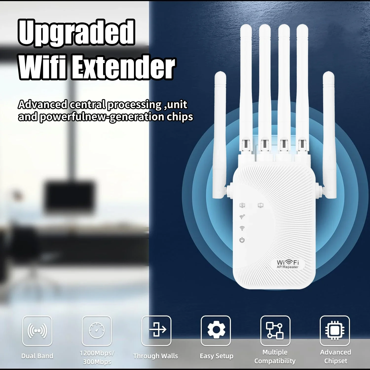 Upgraded Wifi Extender 6 Antennas Dual Band 1200Mbps Through Wall Easy Setup For Home Office Bedroom Wireless Signal Booster Use - view 2