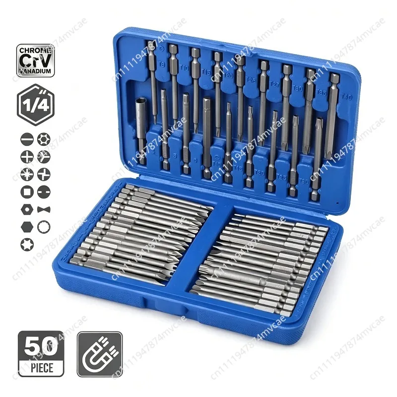 Suitable for 50pcs Extra Long Magnetic  Security Head 1/4 Screwdriver Bits Kit Hex Spline Bit Set