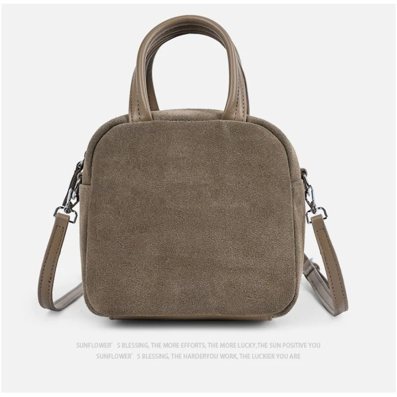 Genuine Leather Mini Handbag, Women's Suede Crossbody Bag, Vintage Top Handle Satchel, Small Cowhide Boston Purse