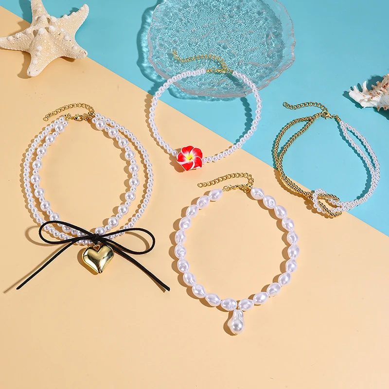 Fashion Polymer Clay Sea Shell Necklace Flowers Pendant Hand-Woven Choker Multi-color Rope Jewelry Accessory Vacation