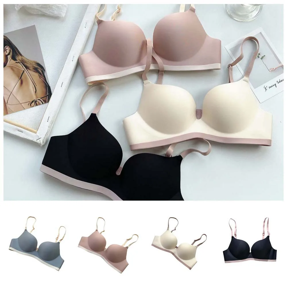 ไร้สายลึก V Bra สวยกลับกระชับสาว Bra สีดํา/Nude/สีฟ้า/สีชมพูกันกระแทก Brassiere สําหรับผู้หญิง