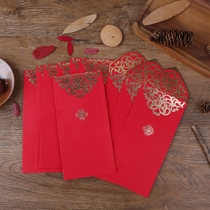 Enveloppe de poche porte-bonheur pour Festival de printemps, 10 pièces, décorations du nouvel an chinois, enveloppe rouge chinoise pour cadeau de mariage