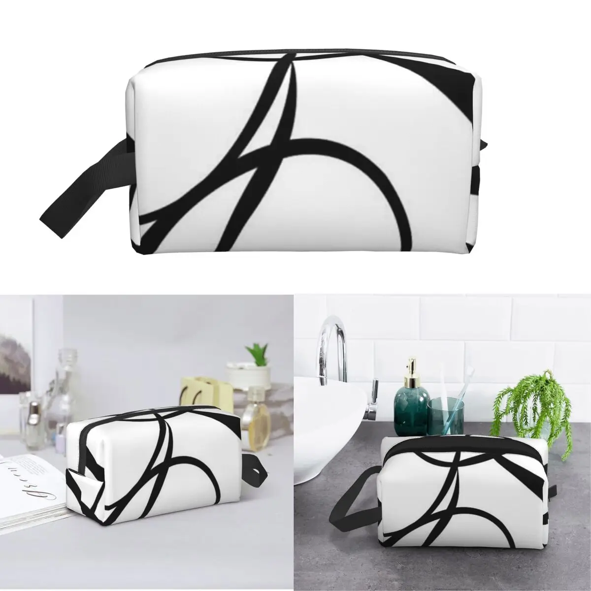 4 Pcs - 45cm 18In - Geometric Abstraction Line Makeup Bag Cosmetic Storage Dopp Kit Toiletry Cosmetic Bag for Women Beauty