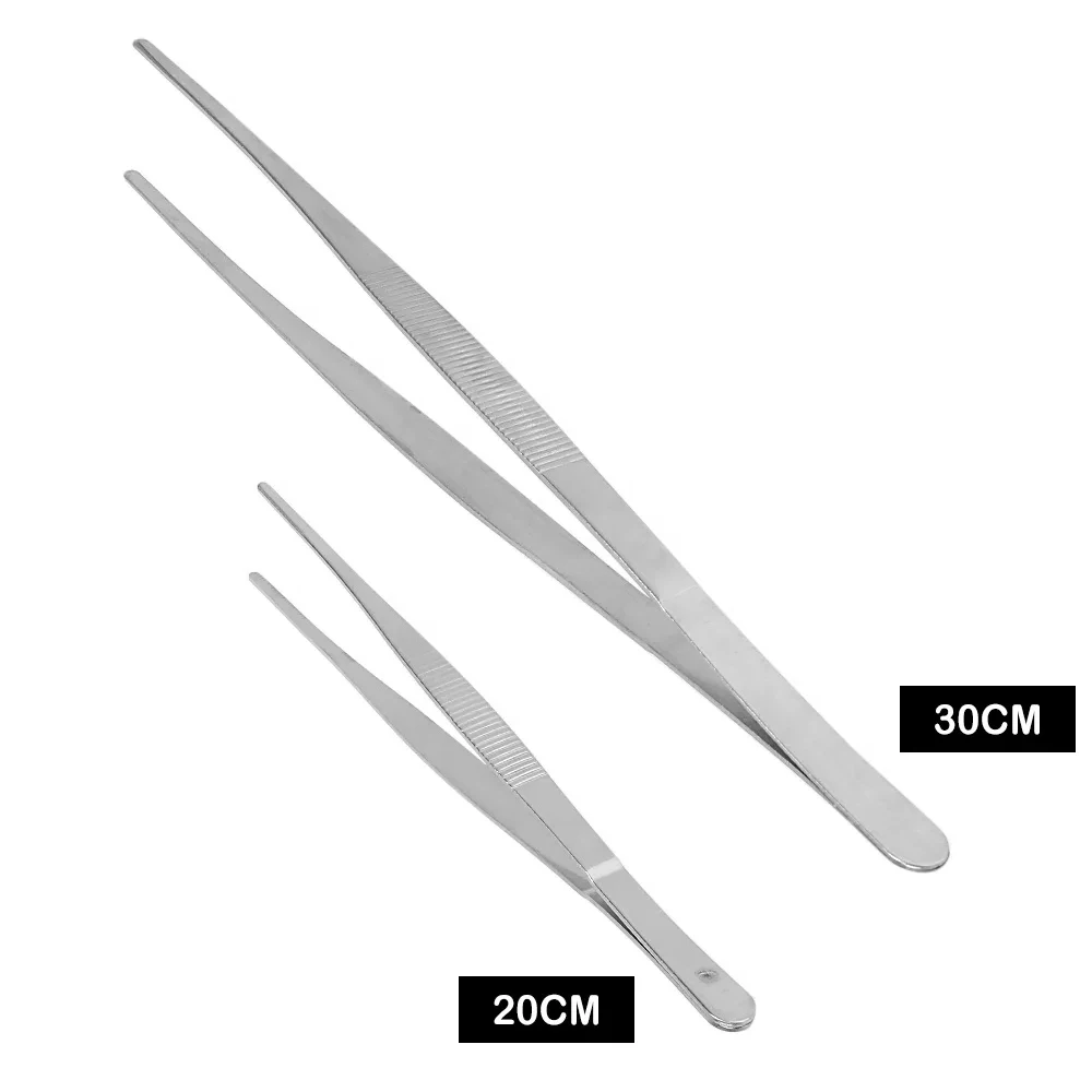 Stainless Steel Straight Toothed Tweezer for Home Medical Garden and Kitchen Use Long Barbecue Food Tong 20CM/30CM LK-AA69