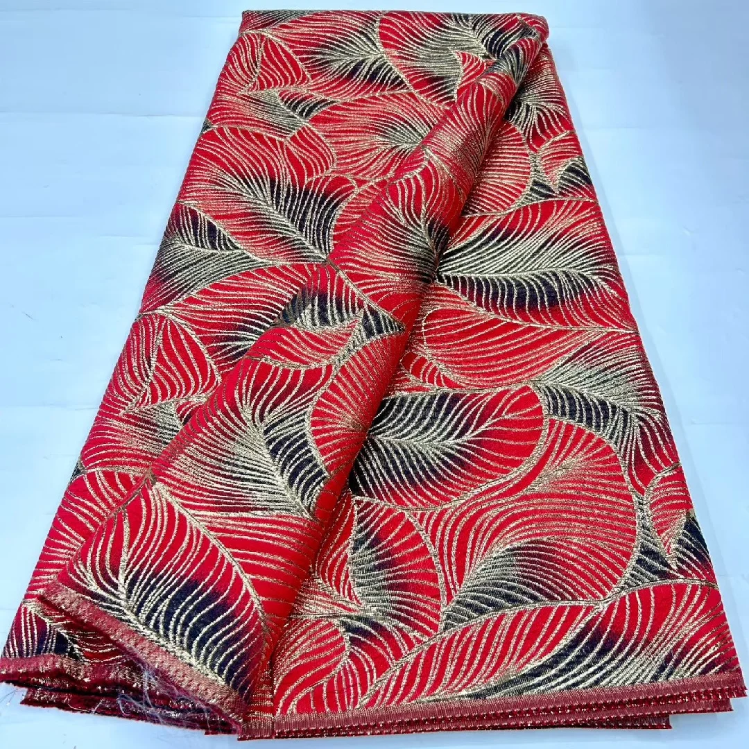 African French Brocade Lace Fabric 2025High Quality Organza 5Yards Gilding Nigerian Jacquard Lace Fabric Elegant Dress for Women