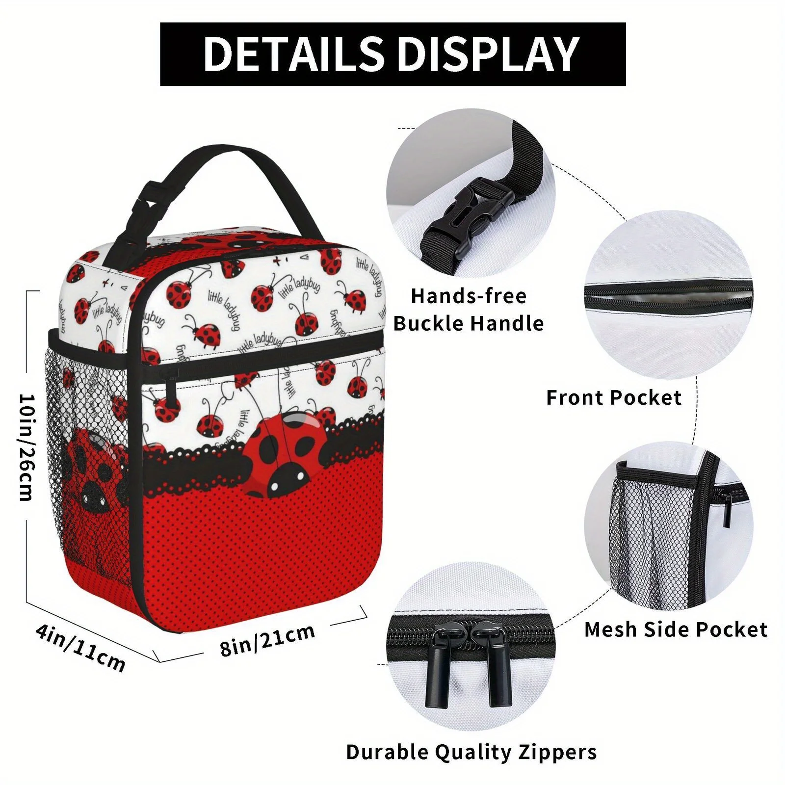 Ladybug Portable Reusable Cooler Bag, Holiday Gift, Birthday Gift, Lunch Bag for Travel, Outdoor Necessities