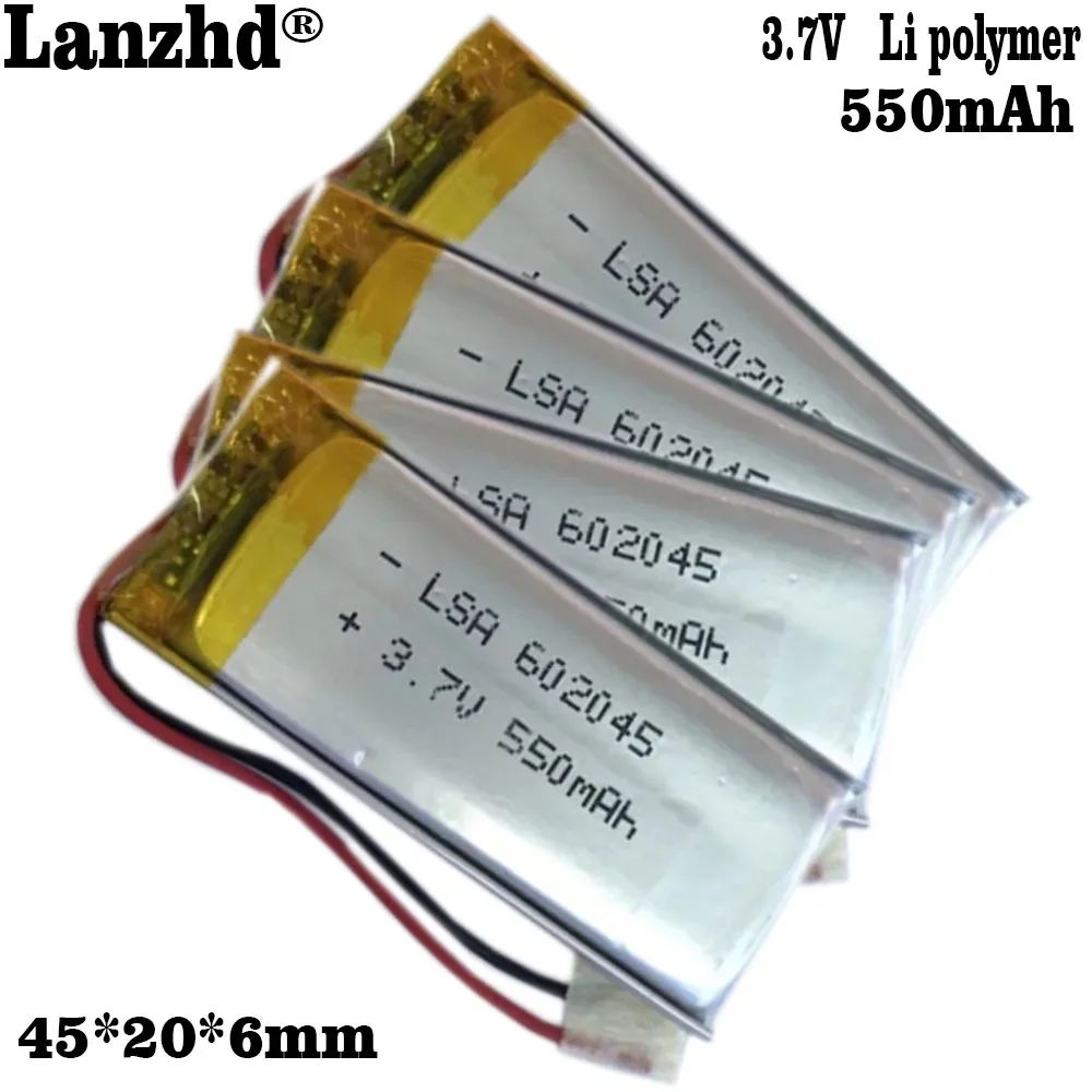 1-12pcs 3.7V 550mAh 602045 Lithium Polymer LiPo Rechargeable Battery For Mp3 DVD RECORDE GPS PSP video pen camera bluetooth