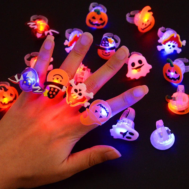 LED Light Halloween Ring Glowing Pumpkin Ghost Skull Rings Child Kids Gift Halloween Party Decoration for Horror Props Supplies