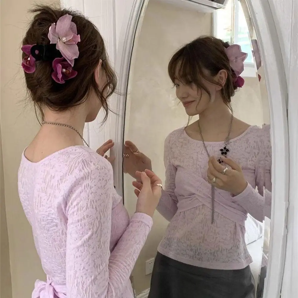 1pc Sweet Phalaenopsis Flower Hairpin New Early Spring Phalaenopsis Hairwear Flower Edge Clip Photography Props Hair Accessories