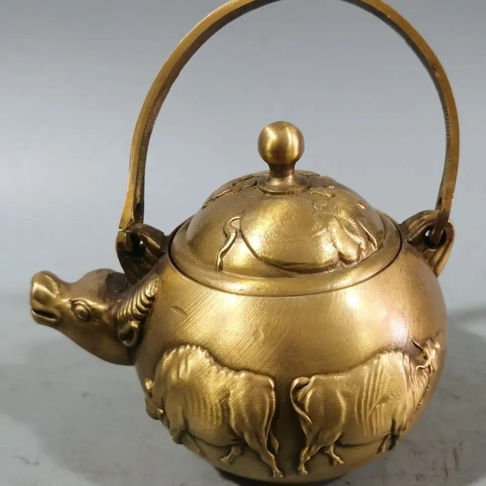 Retro Five cattle ox picture bull head Teapot Ornament Decoration Tea Pet Figurines Desk Decor Accessories
