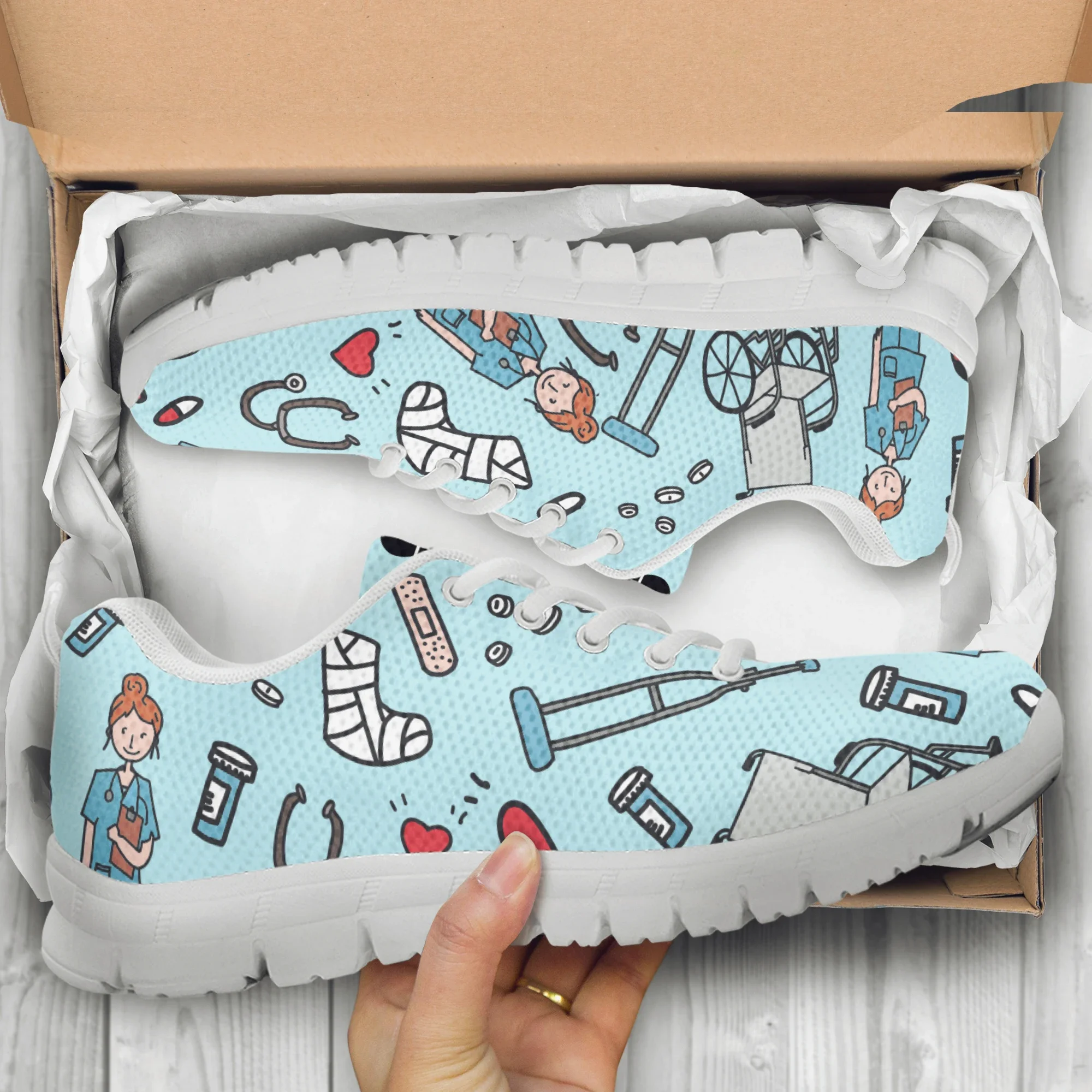 Wiosenne trampki rekreacyjne dla pań ortopedyczny wzór pielęgniarki mieszkania sznurowane buty wygodne obuwie z siatką powietrzną Zapato