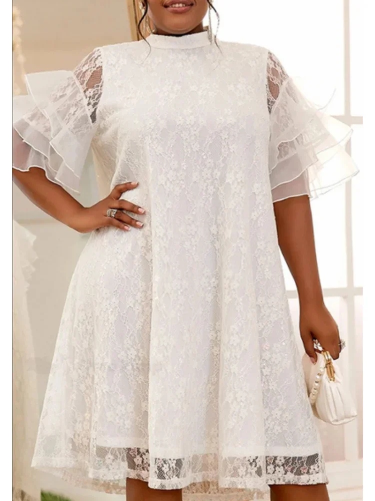 African Dresses For Women Summer Spring Africa Clothing Half Sleeve Lace Sexy O-Neck Perspective Slim Dress Office Lady Party