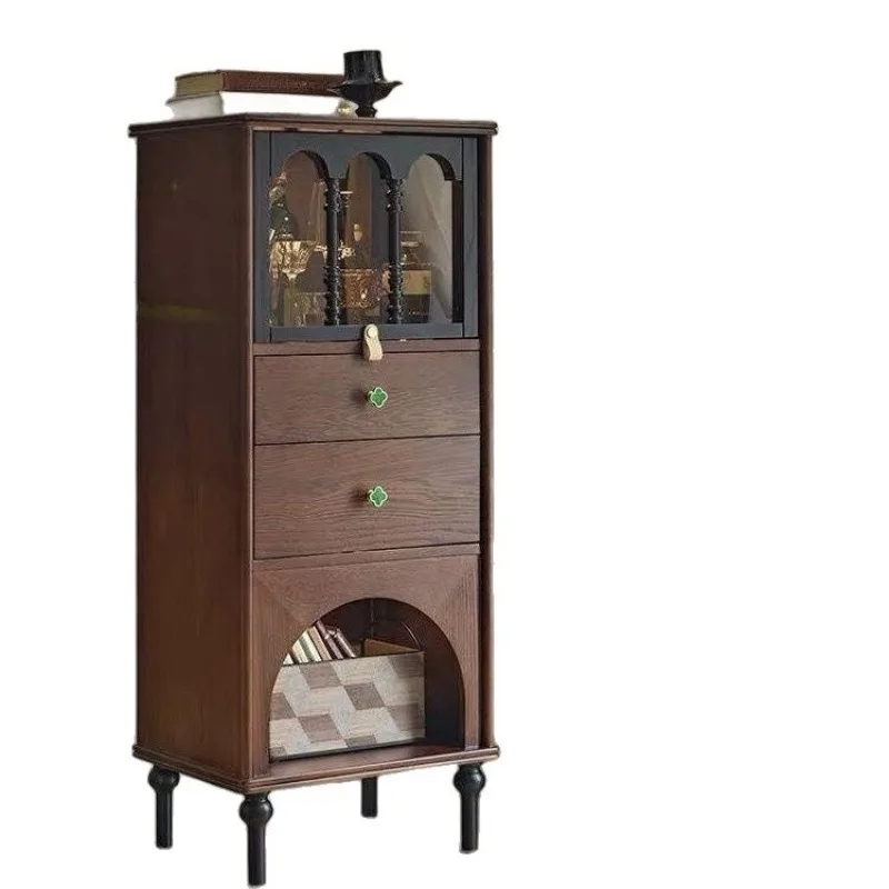 Solid wood chest living room bedroom storage cabinet glass door drawer French locker household wall cabinet