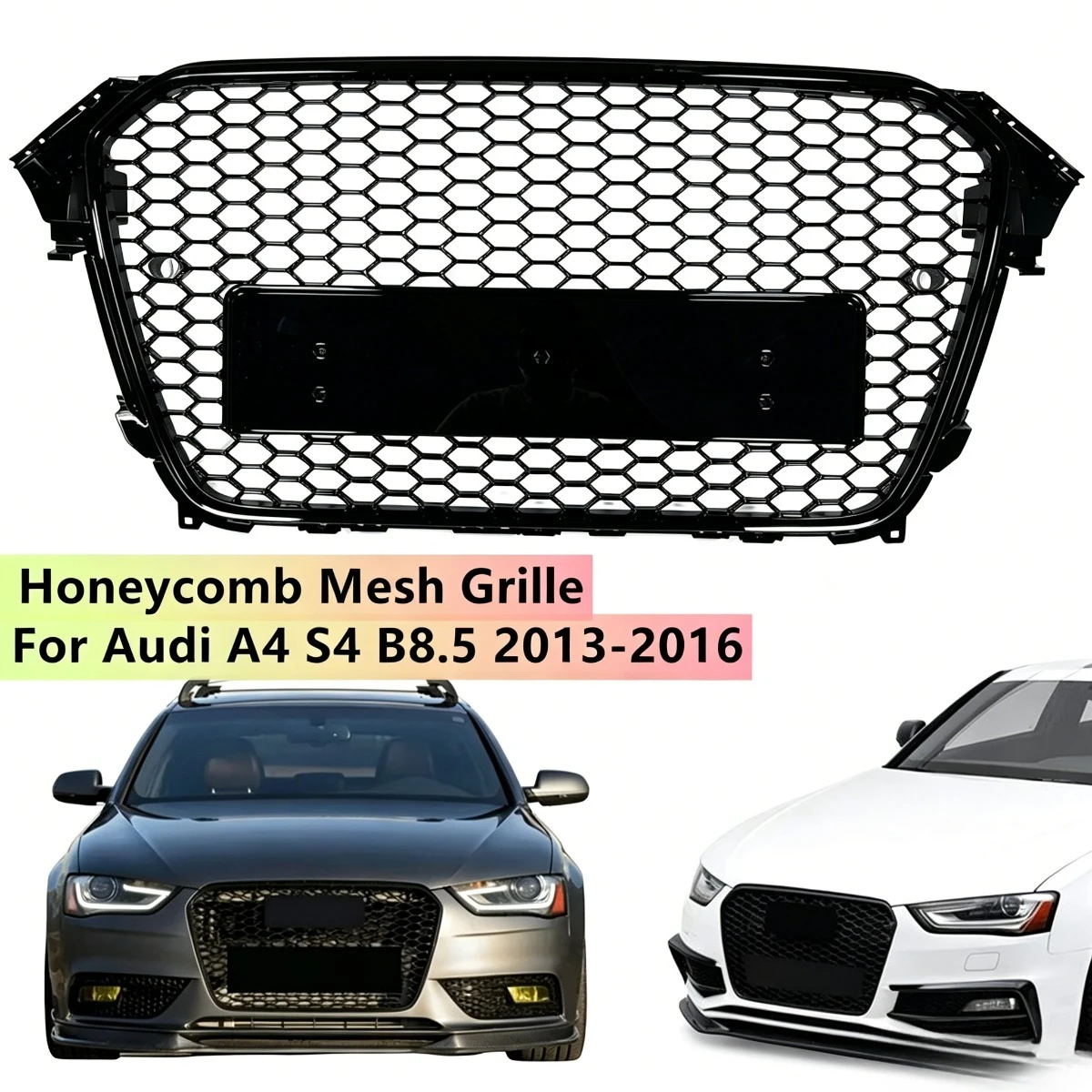 Für Audi A4 S4 B8.5 2013-2016 Auto Frontstoßstange Kühlergrill Wabendesign Sport-Styling Netz Glänzend Schwarz ABS Grill Auto-Zubehör