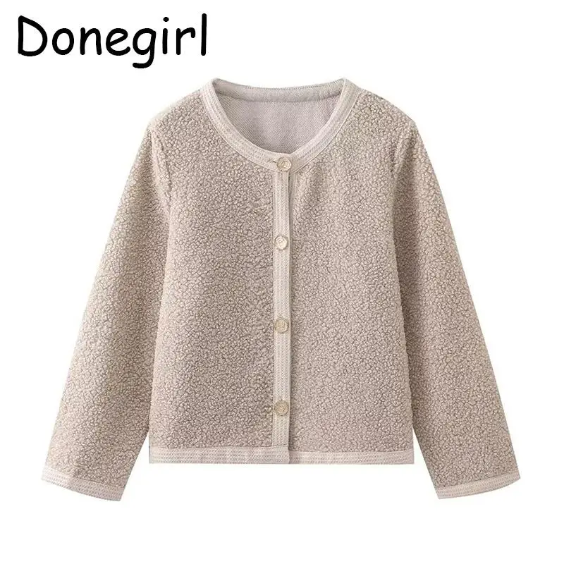 Donegirl Women 2024 Autumn Winter New Fashion Loop Yarn Single-breasted Knitted Sweater Cardigans Solid Simple Coat Female Tops