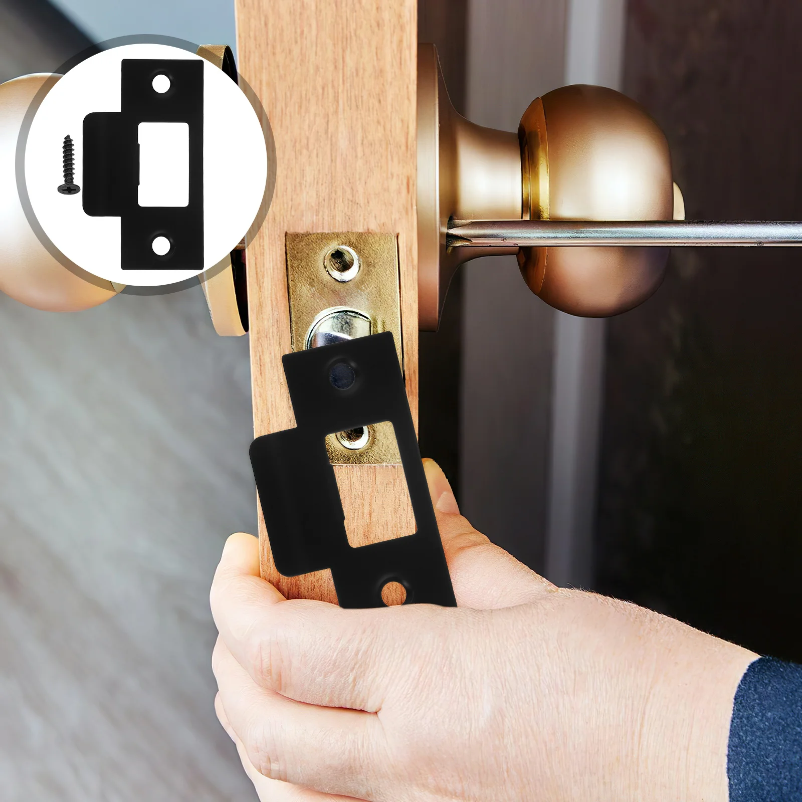 

1 Set Of T-Type Stainless Steel Door Strike Plate Durable For Smooth Latch Alignment Security Upgrade Replacement Striker Plates