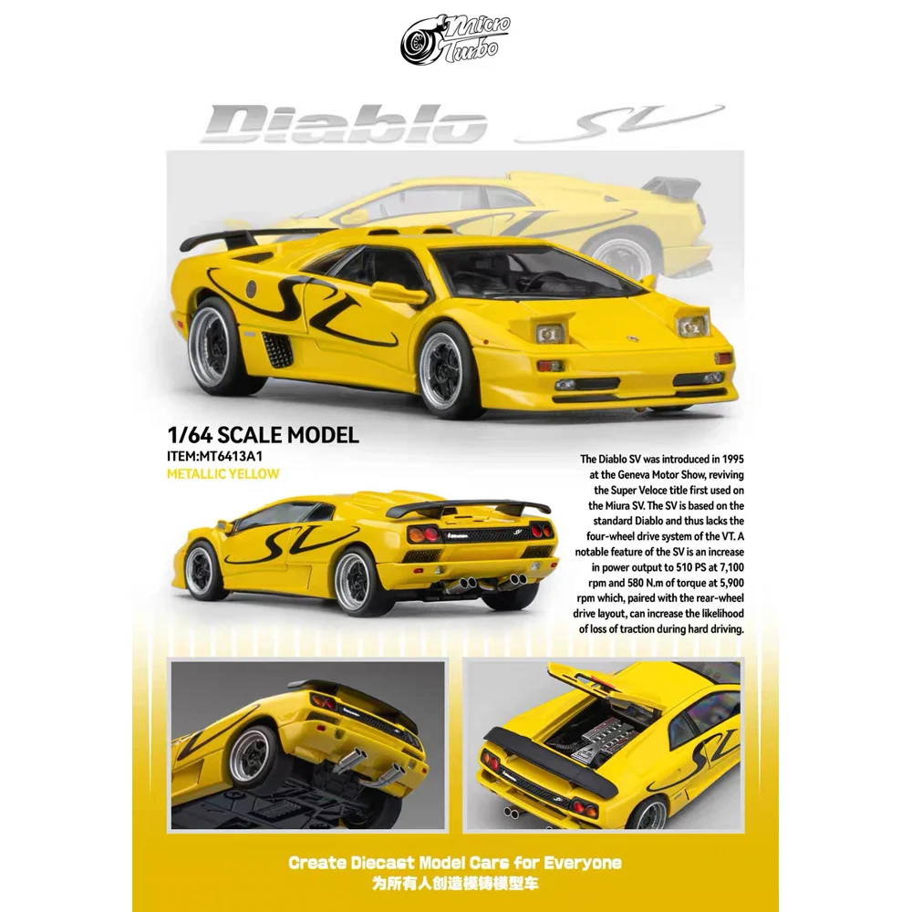 

Модель автомобиля Microturbo 1/64 Diablo SV из сплава, игрушка-подарок для подростков и взрослых, коллекционная модель для хобби