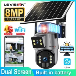 LS VISION Solar Security Camera 4G Wireless Outdoor Camera 4K 8MP Dual Screen 360° Surveillance Wi-Fi Waterproof PIR Cam UBOX