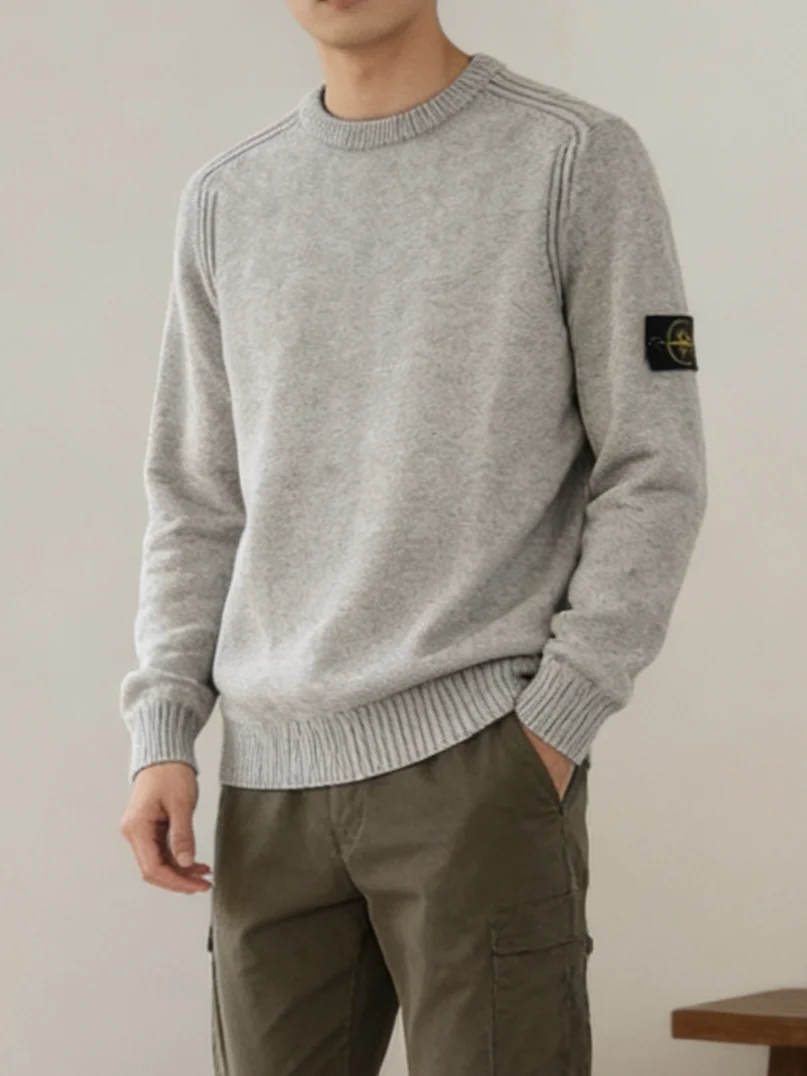 

Autumn Winter New Sle Men's round Ne Thi Pure Cotton Knitted Sweater Casual Faion Long Velvet Cotton Tead irt