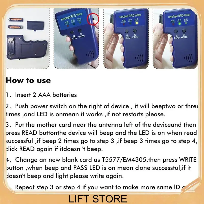 BTLIFE-Copiatrice ID portatile 125Khz Lettore RFID Scrittore Duplicatore Copiatrice RFID portatile utilizzata per T5577 o EM4305