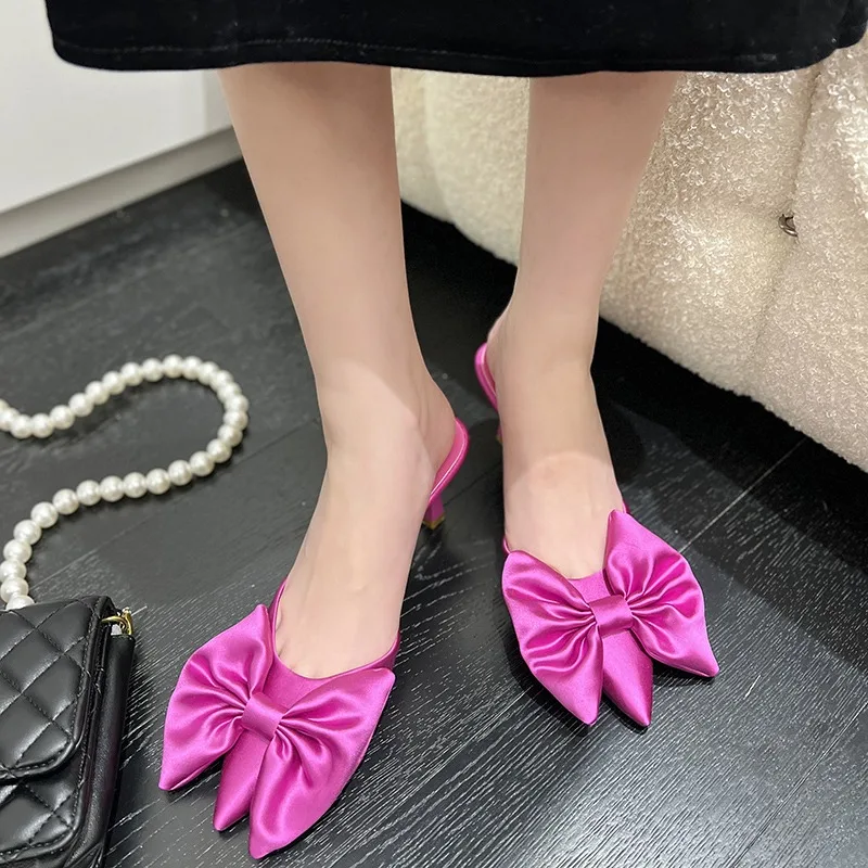 Baotou sandali donna primavera nuova punta tacchi a spillo fiocco temperamento moda pantofole pigre