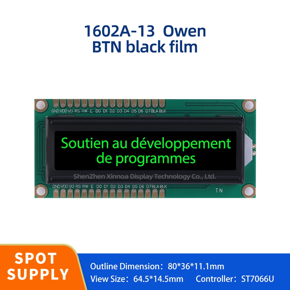 

ST7066U Controller 5V 3.3V 1602A-13 LCD European Character Display BTN Black Film Green Letter Dual Row Interface Module