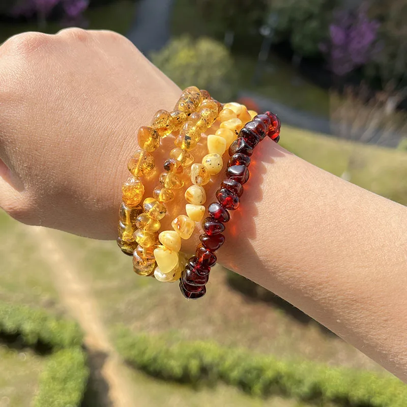 Natural Amber Bracelet Women Vintage Irregular Plant Black Beads Chic Design Good Sleep Healing Jewelry Factory Wholesale Price