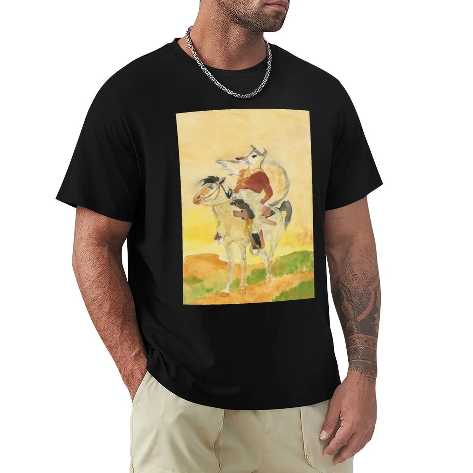 

Ghost Squirrel Comanche, after Frederick Remington T-Shirt No Iron Casual Short Sleeve Top
