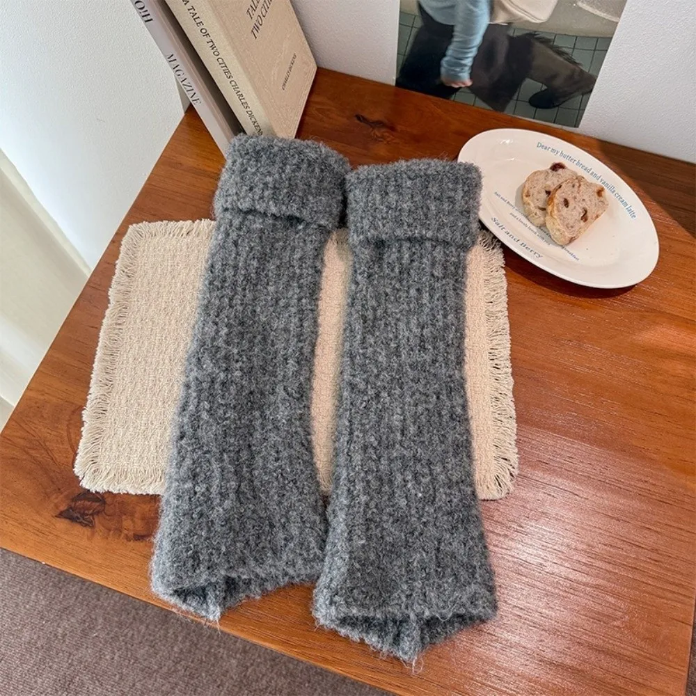 Thick Warm Knitted Leg Warmers Turn-Cuff Design Knitted Texture Fuzzy Leg Warmers Fleece Lining Stretchy Fabric