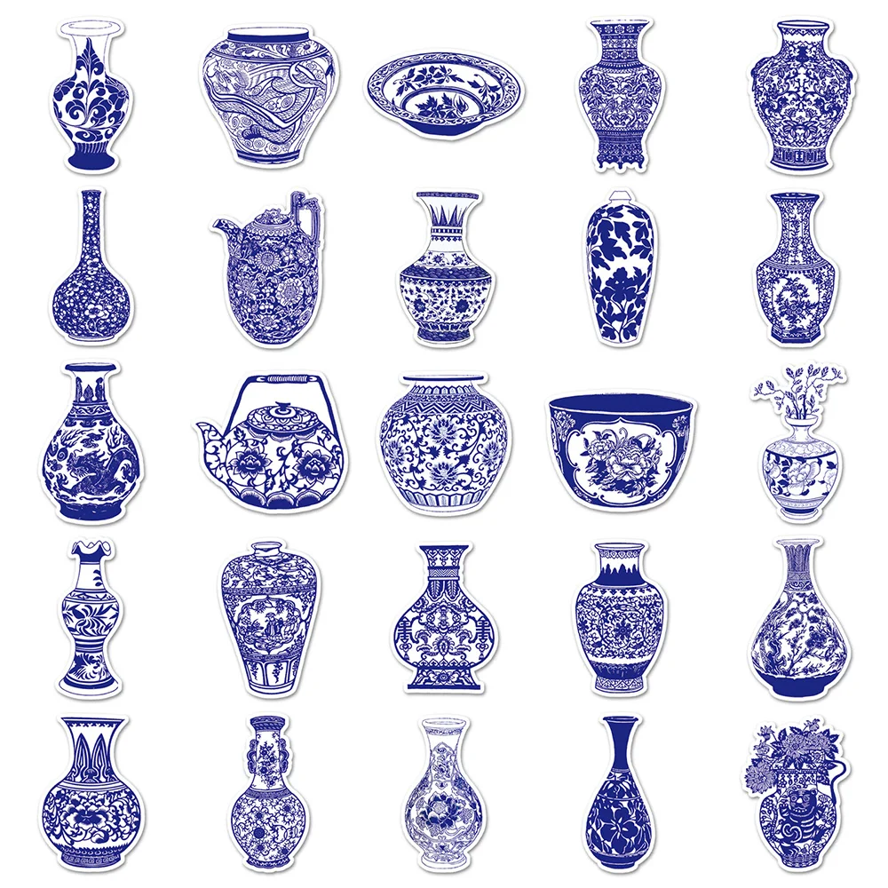 10/30/50PCS Blue and White Porcelain Chinese Style Sticker DIY Phone Laptop Luggage Skateboard Graffiti Decals Fun for Kid Gift