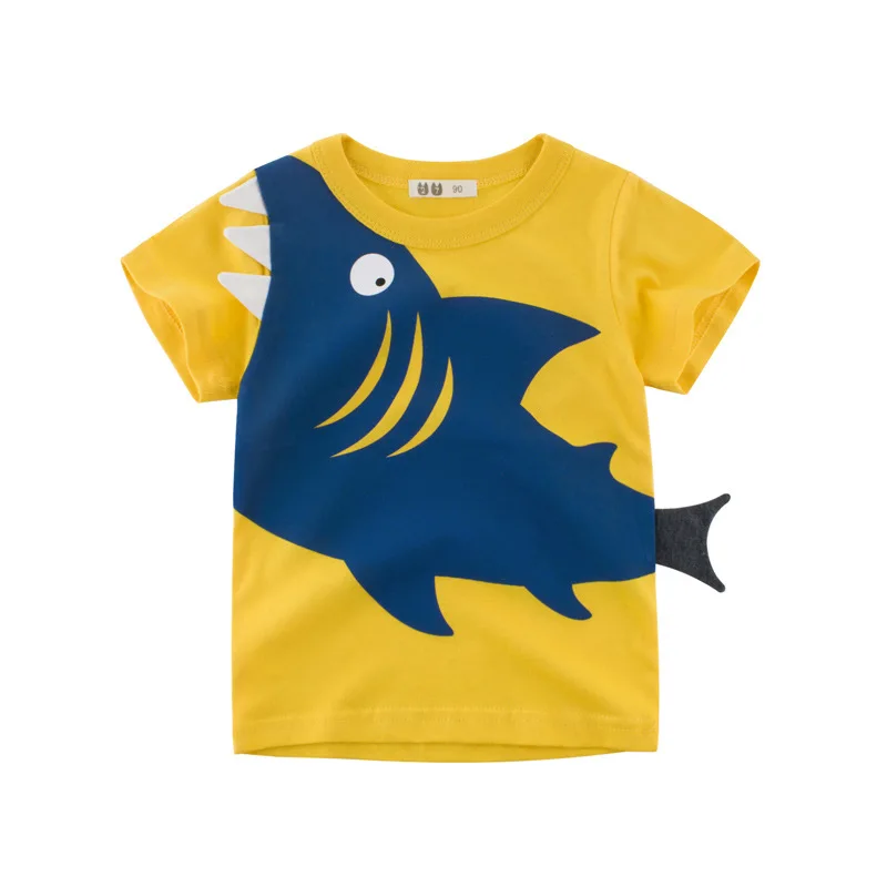 OLEKID 2024 Summer Children Boys T-shirts Cartoon Patch Printed Whale Baby Boy Short Sleeve Tops 2-8 Years Kids Toddler Clothes