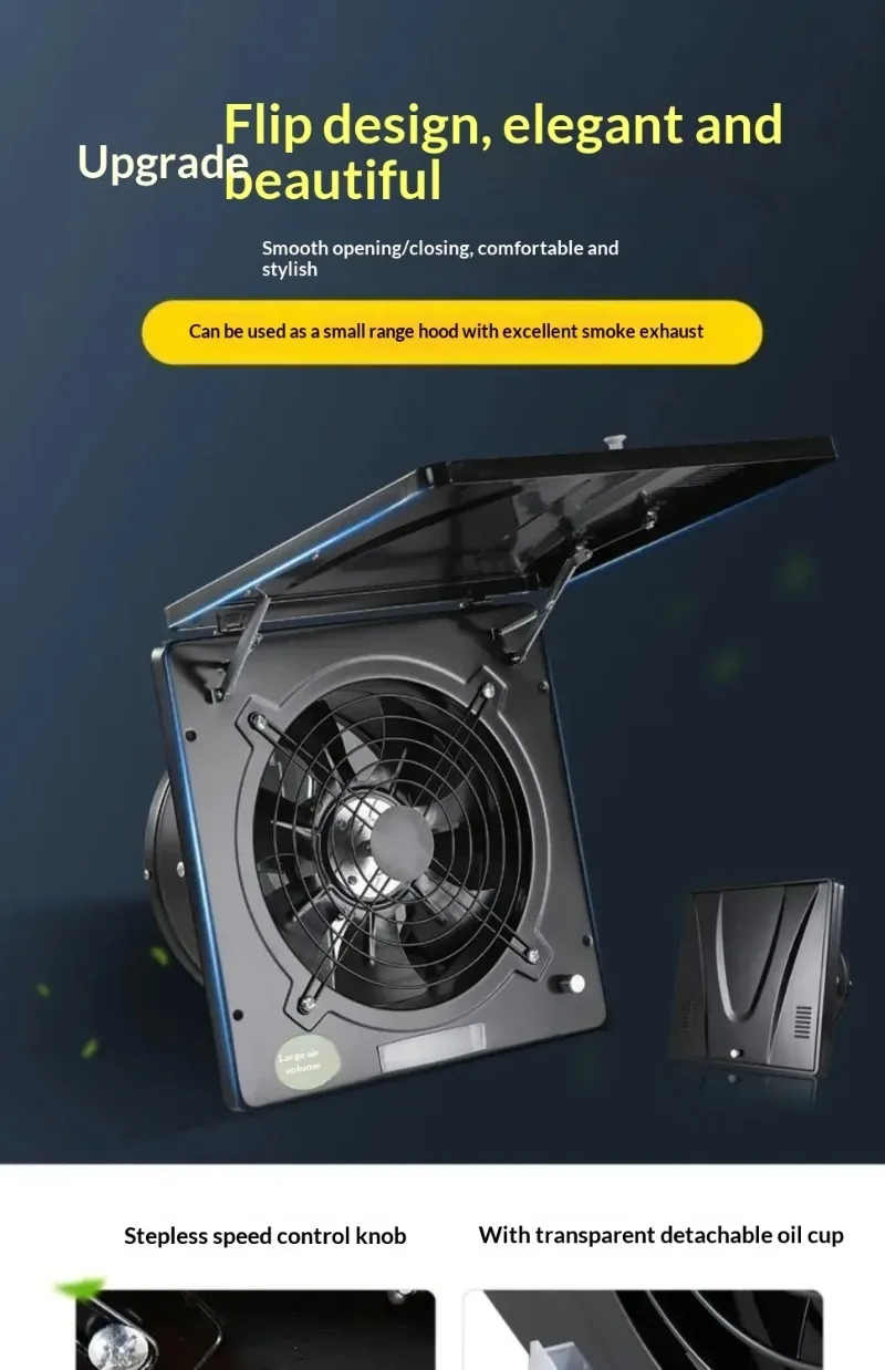 Flip Ventilation Fan Kitchen Fume Exhaust High Speed Household Air Extractor Ten Inch Wall Mount Window Type Electric Vent