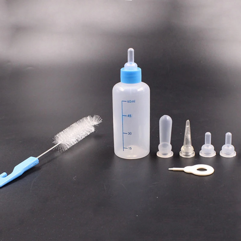 60/150ml Pet Puppy Kitten Feeding Bottle Feeding Tool Pet Nursing Milk Bottle Pet Feeding Bottle Kits with Cleaning Brush